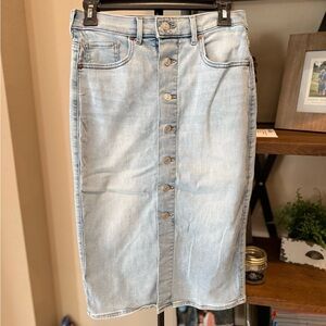 Express Light Blue Button-Front Pencil Skirt